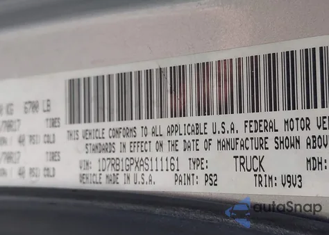 2010 Dodge Ram 1500 Slt/Sport/Trx from USA, damaged, VIN 1D7RB1GPXAS111161